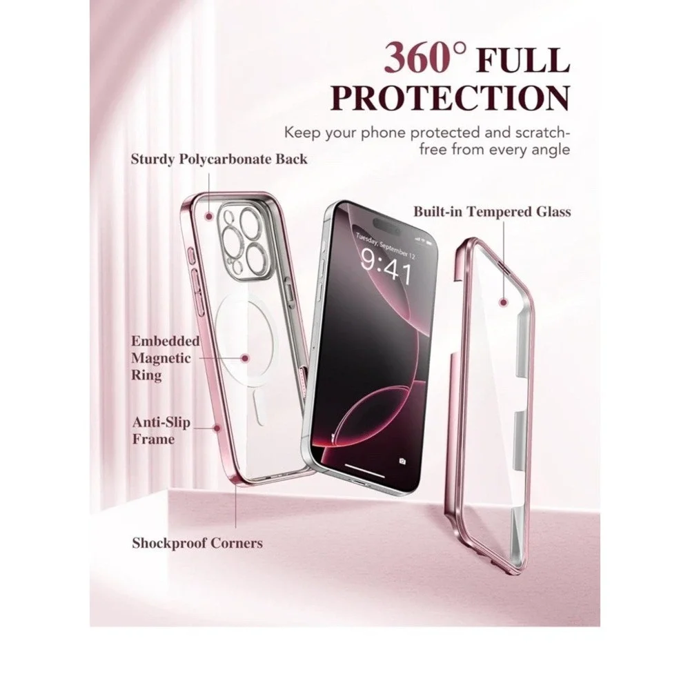 BERFY Magnetic for iPhone 16 Pro Case  Pink Compatible‎ With MagSafe